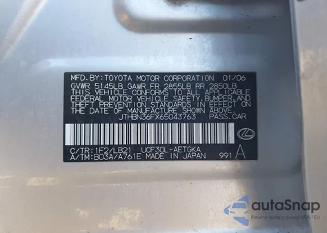 2006 Lexus Ls 430 z USA, uszkodzony, nr VIN JTHBN36FX65043763